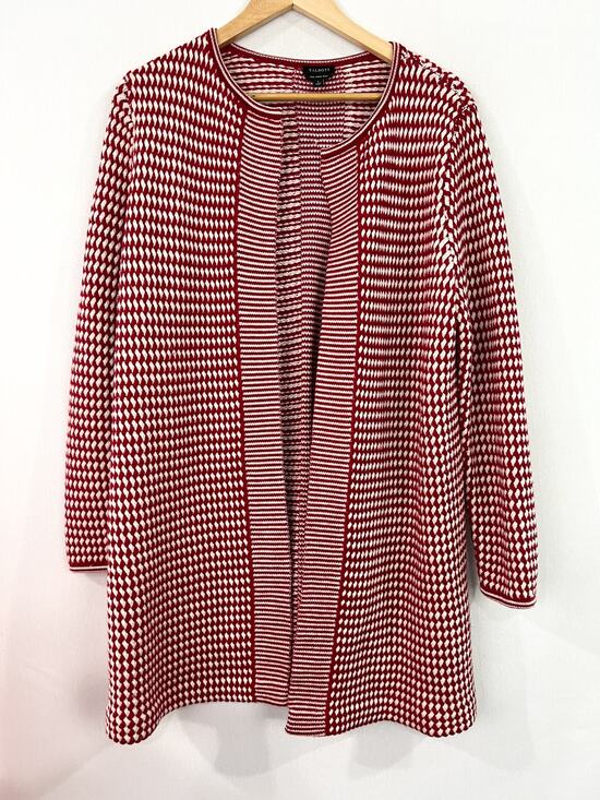 Talbots Sweaters - TALBOTS 100% Merino Wool Checkered Knit Cardigan Sweater Large Festive Holiday